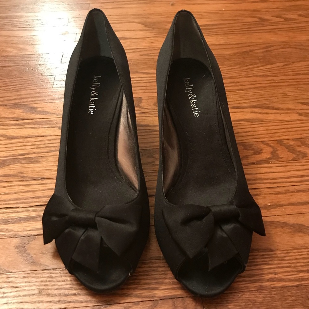 Black heels with bows | leather sole | peep toe